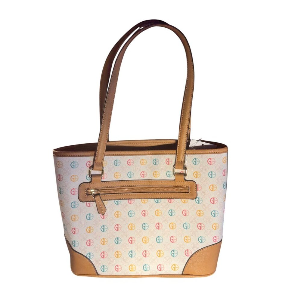 Giani Bernini Multicolor Logo Shoulder Bag Leather Trim & Handles Organizer - Picture 4 of 10